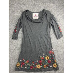 Johnny Was JW Los Angeles Dress Womens L Floral Embroidered Cowl Neck Boho Tunic